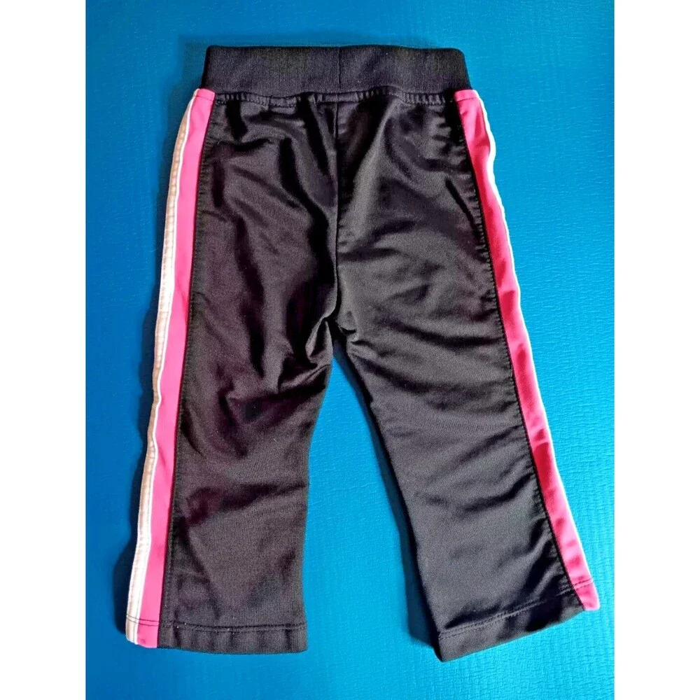 pants 12 Months New Girls Puma Running Black with Pink Side Stripes